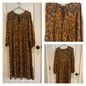 FLORAL LONG-SLEEVE MIDI DRESS